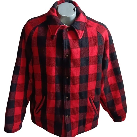Men's XL Vintage Jacket Buffalo Plaid Wool Blend Damart 1980's Logger Coat - Picture 1 of 7
